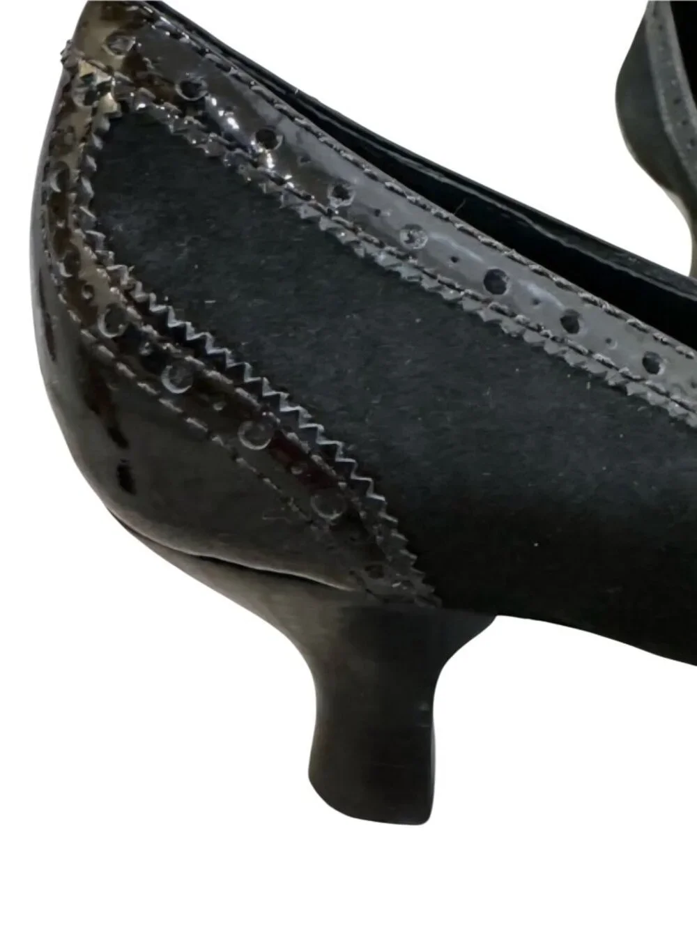 Franco Sarto Evita Black Patent Suede Kitten Heels Size 8.5M